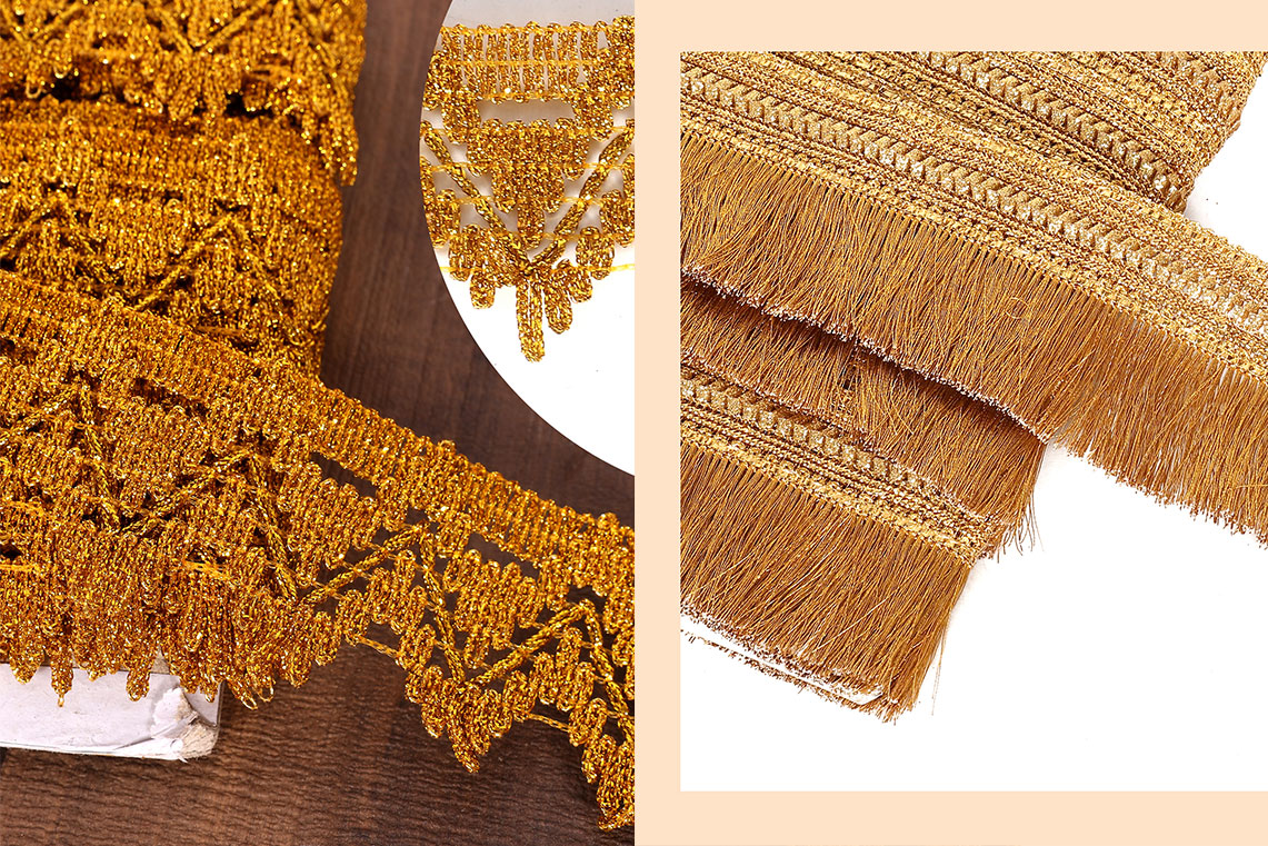 Manufacturer, Supplier of Gold Trims and Metallic Fringes - Romy Lace - Best Lace Manufacturer in Surat, India